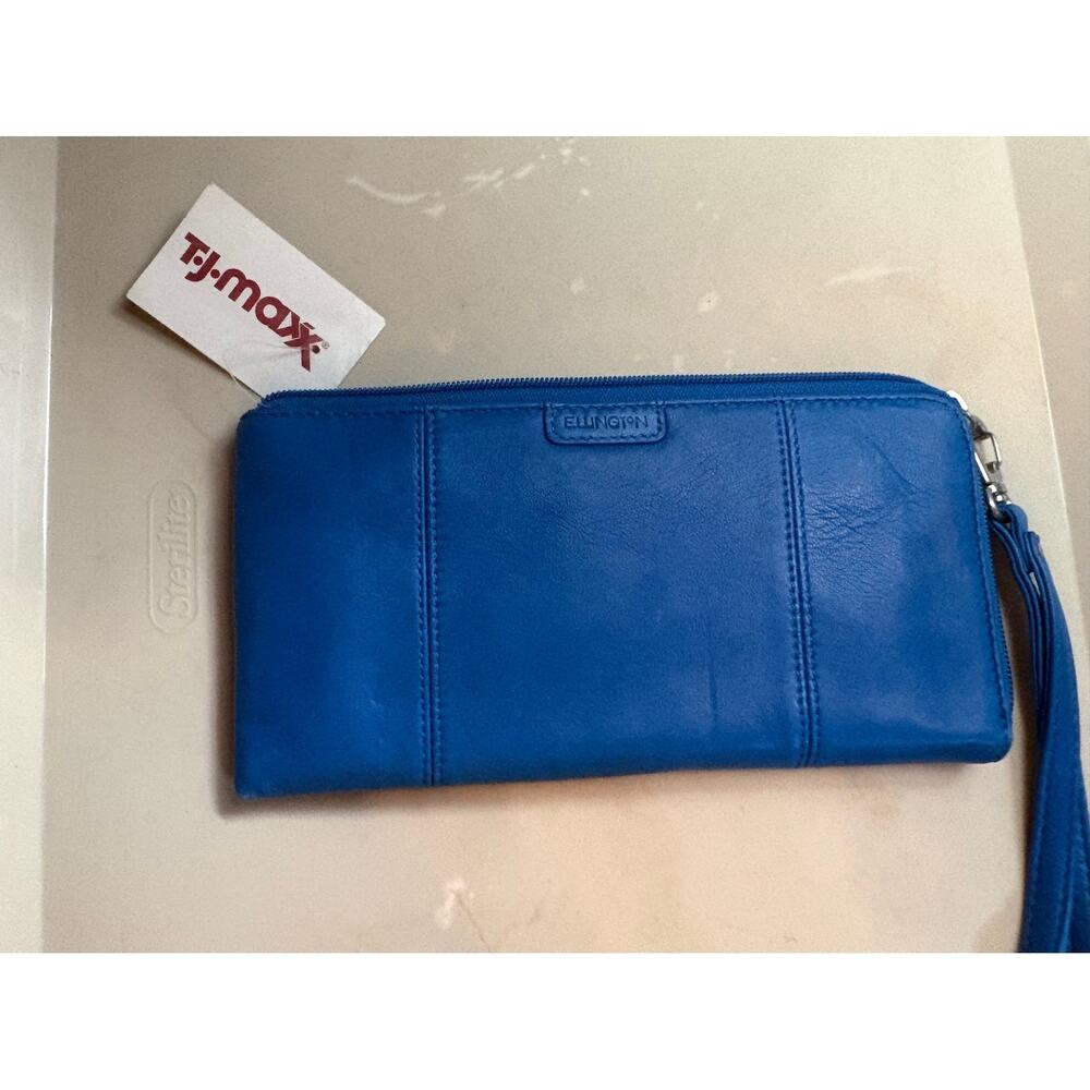 Ellington Leather Wristlet Wallet for Women, Blue & Black, New
